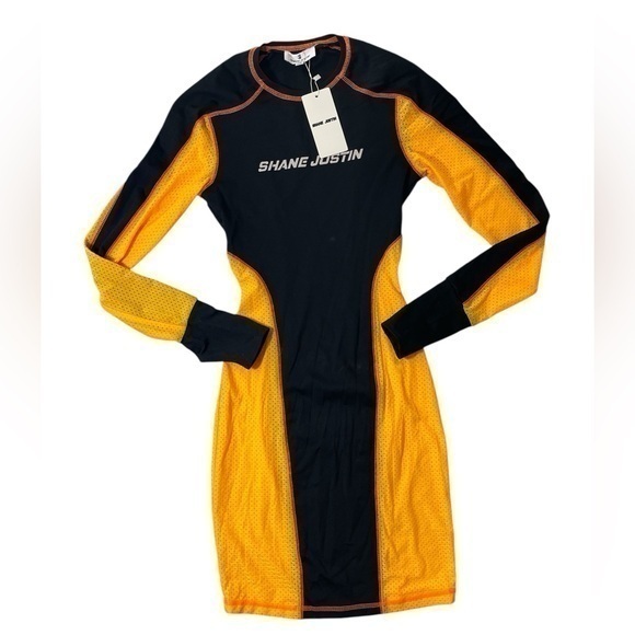 Shane Justin Runway NWT Black and Orange Bodycon Dress with Thumb Holes - Picture 1 of 5